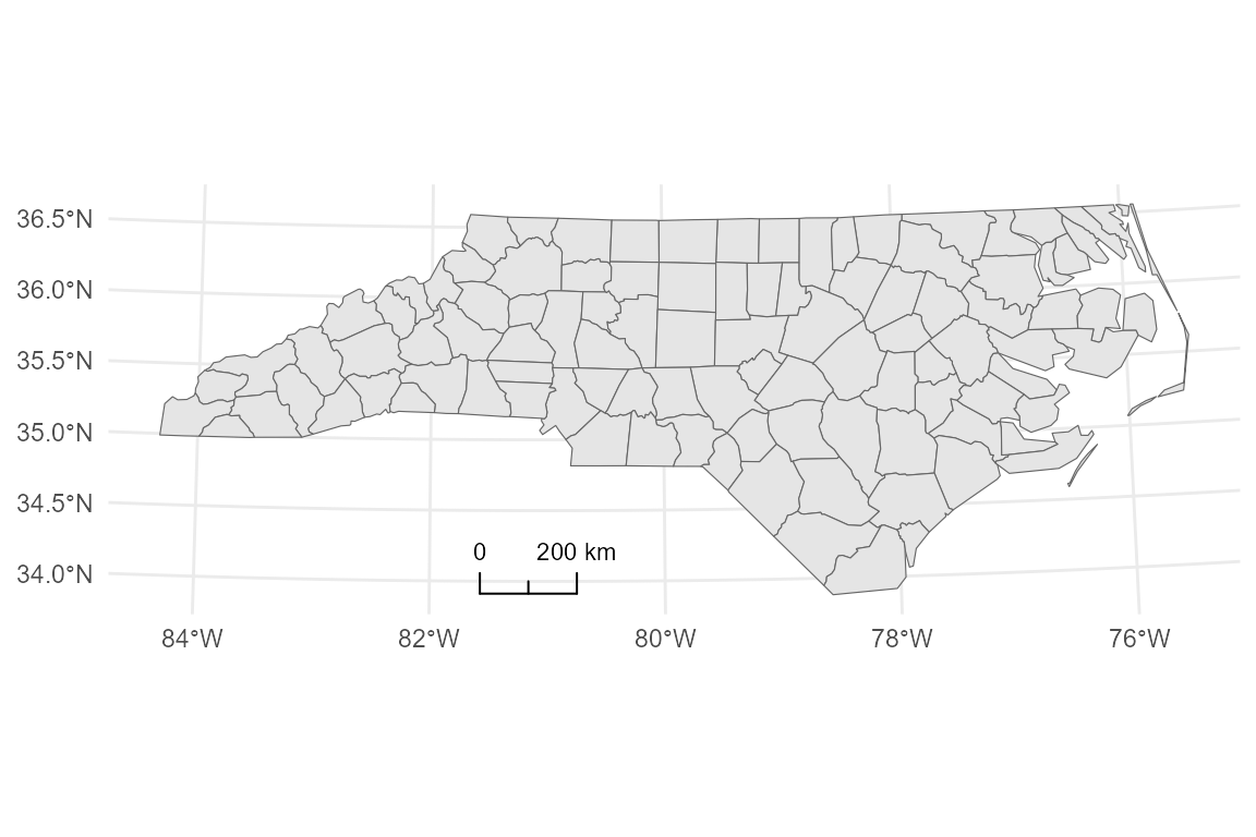A map showing the 'ticks' style scale bar.