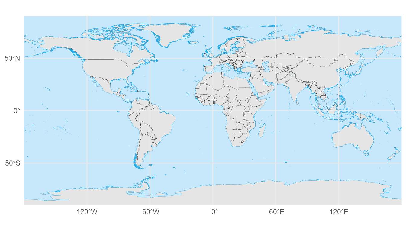 A world map with clear longitude and latitude axis labels and gridlines drawn on top of the land layer.