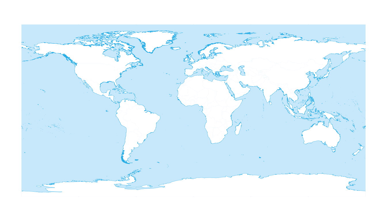 A world map showing continental landmasses without internal country borders.