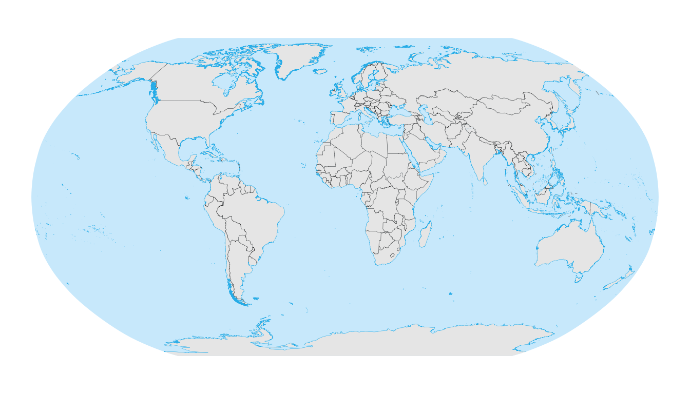 A world map using the Robinson projection.